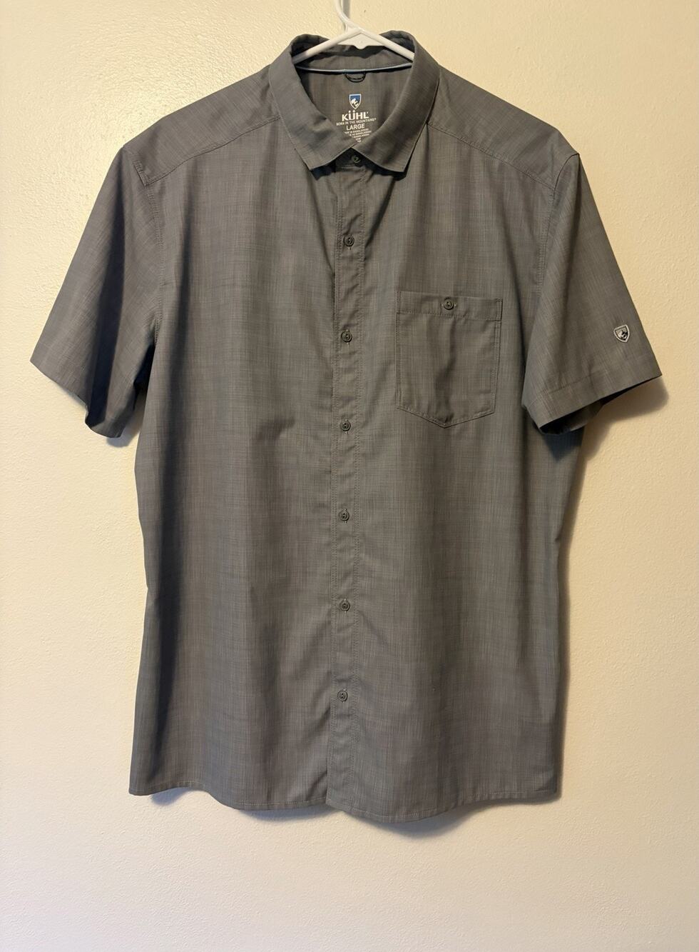 Kuhl Shirt Men Large Gray Persuadr Short Sleeve Button Down Lightweight 7428